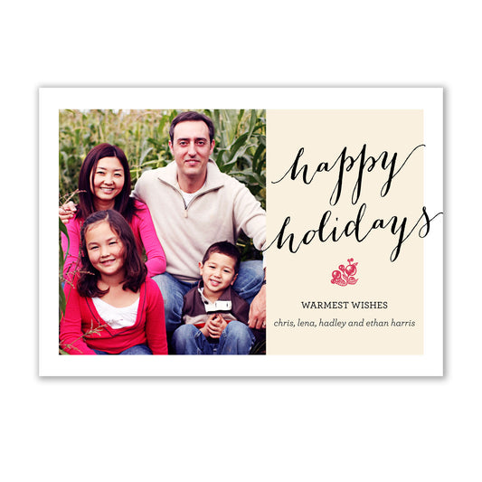 A family is posing for a Noteworthy Rustic Holiday Photo Card.