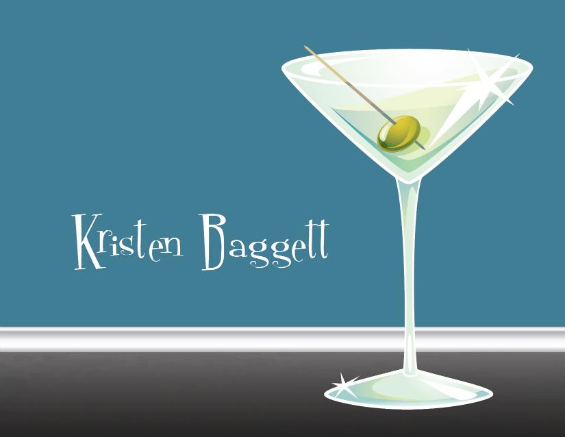 The Noteworthy Martini Teal Folded Note Thank You Cards feature a martini glass with an olive on teal and come in crisp white envelopes—perfect for sending stylish thank you notes.