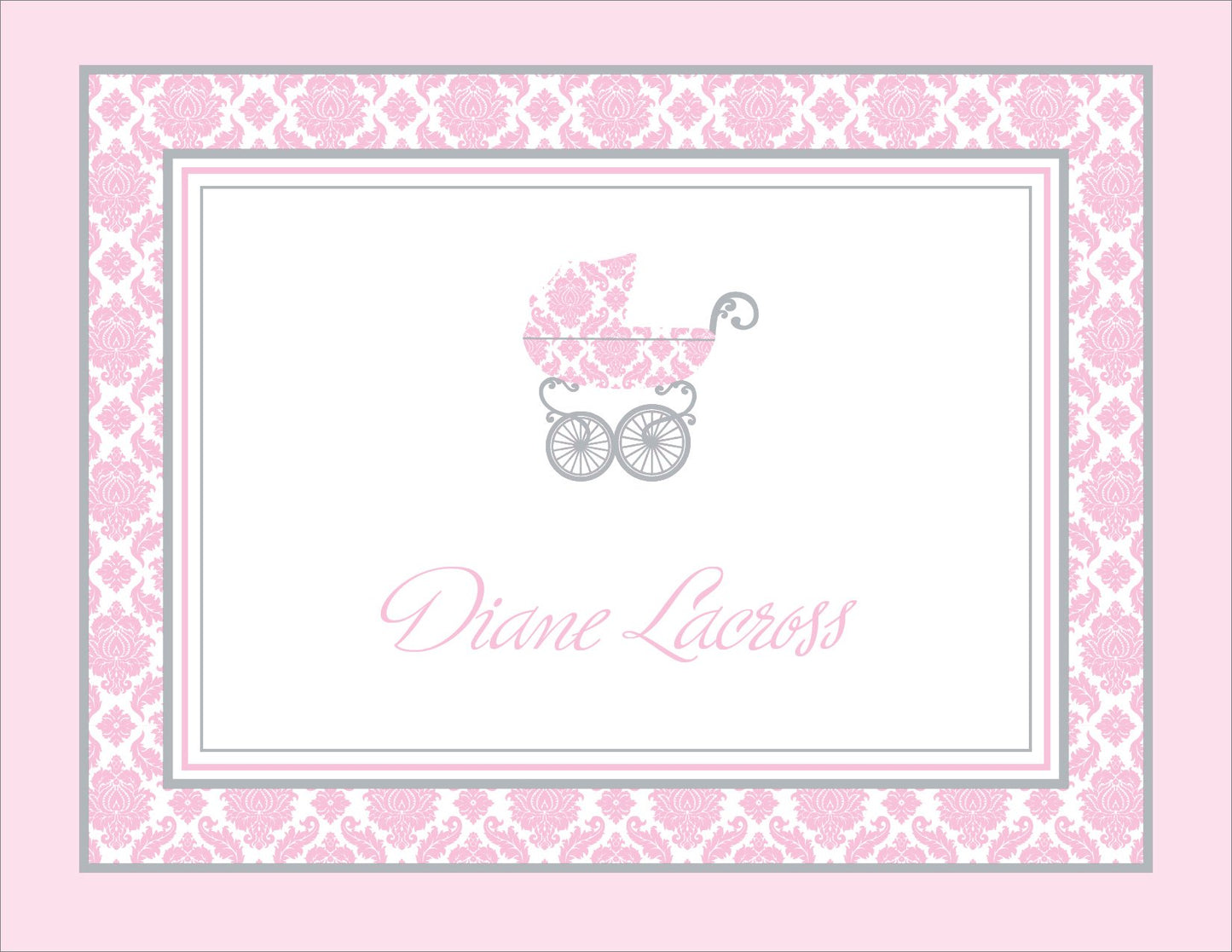 Damask Pram Pink Note Cards