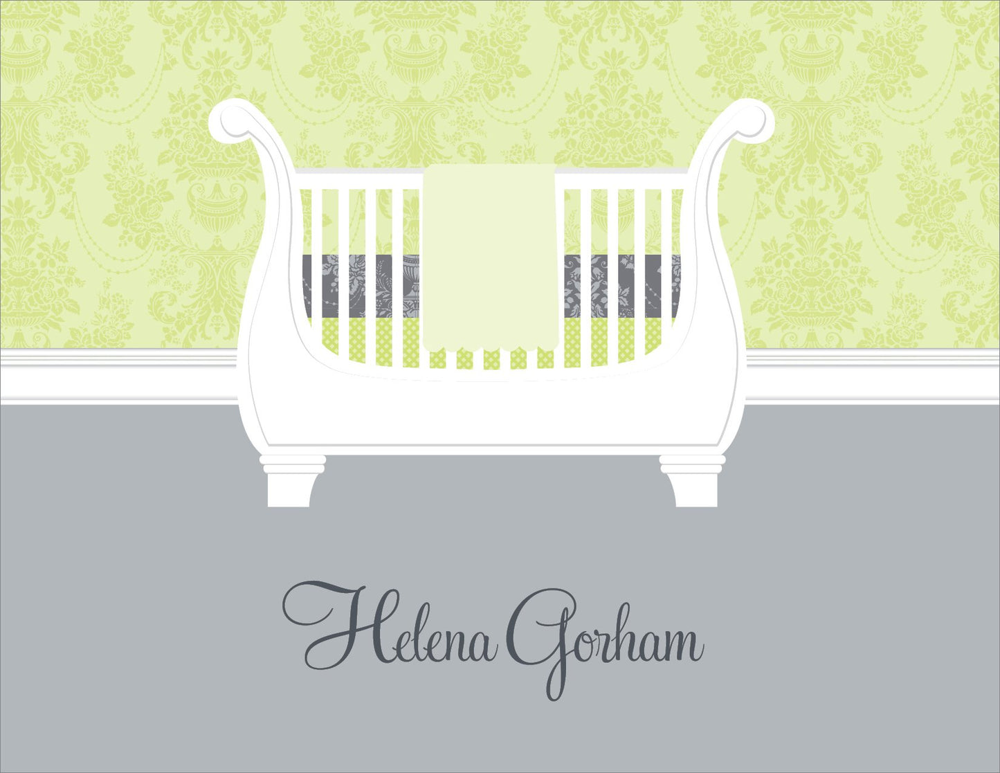Sleigh Crib Lime & Silver Note Cards