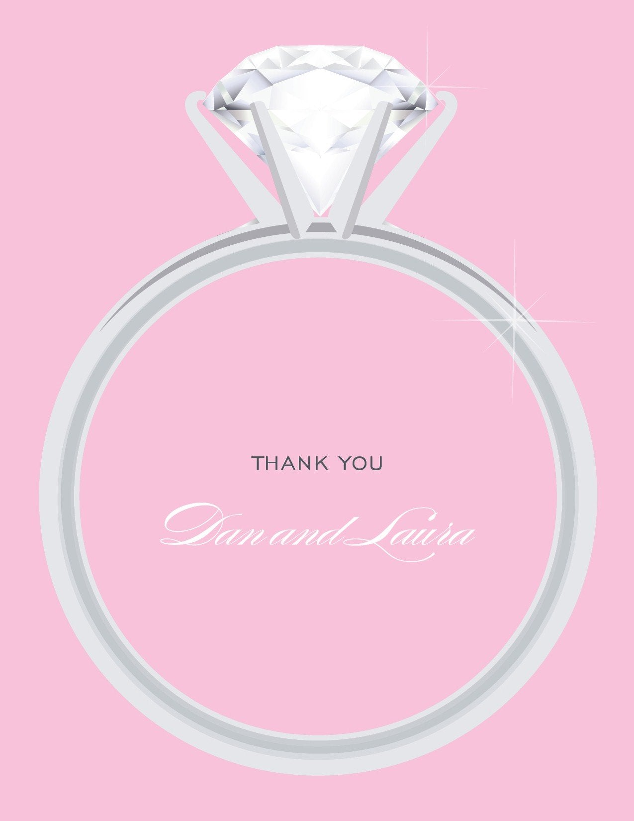 Solitaire Engagement Pink Thank You Cards