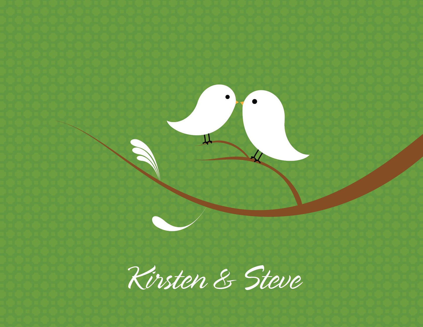 The Love Birds Olive Thank You Card by Noteworthy features two love birds on a branch against an olive background, with "Kirsten & Steve" printed below on this charming white notecard.