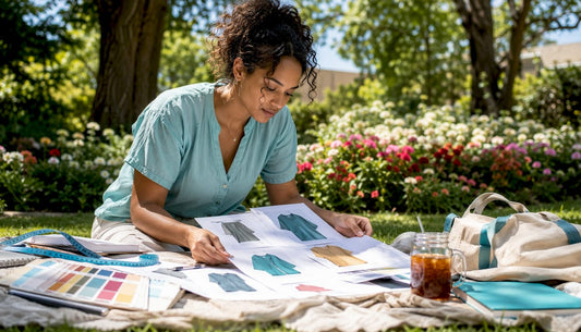 Woman reviewing printed custom t-shirt proofs