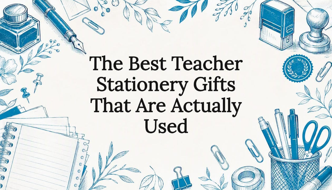Decorative title card with teacher stationery sketches