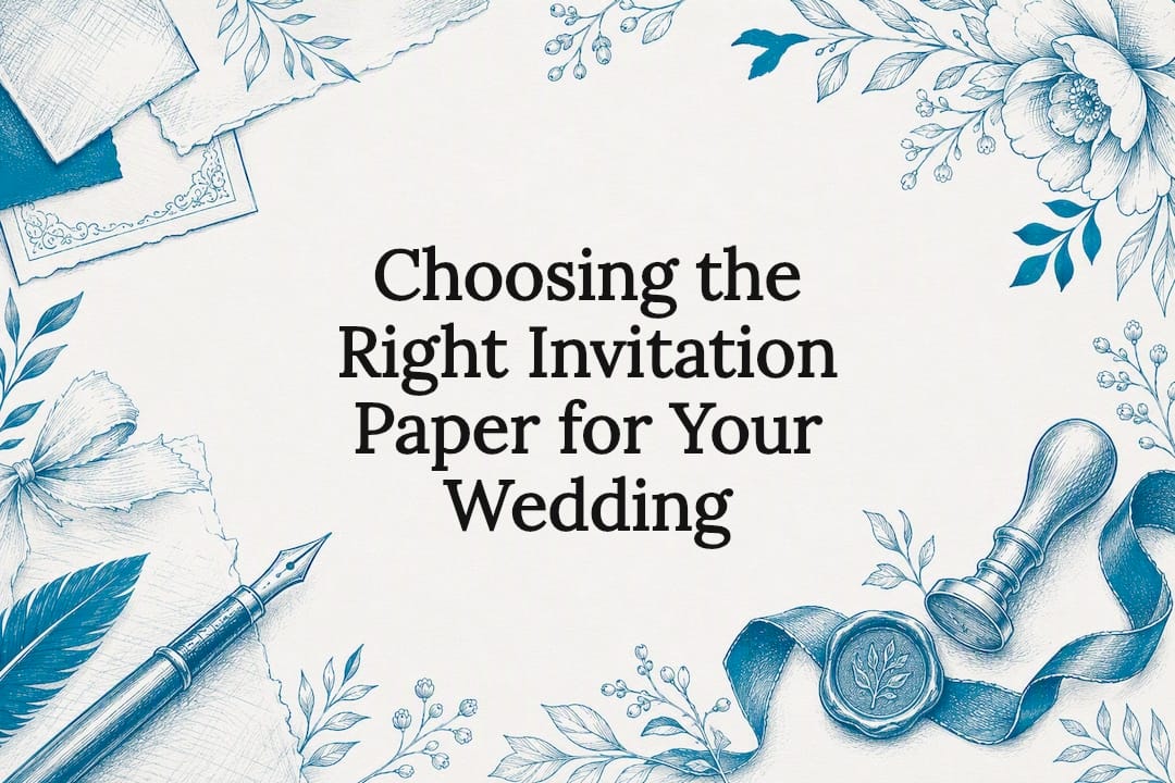 Decorative title card illustration for wedding invitation paper article