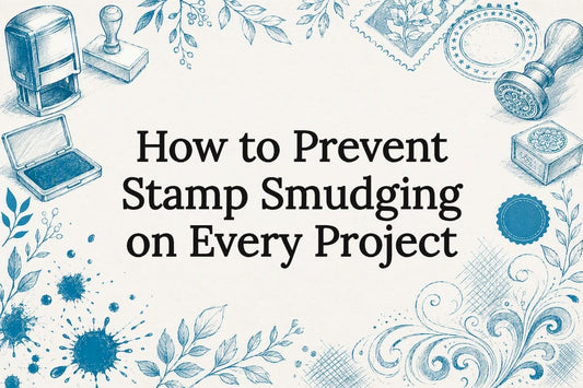 Decorative title card illustration highlighting stamping tools and ink