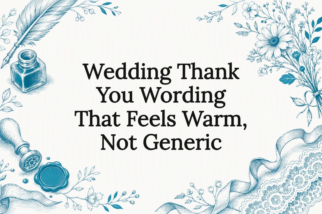 Decorative wedding thank you note title card illustration