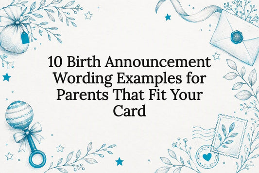 Decorative birth announcement title card illustration