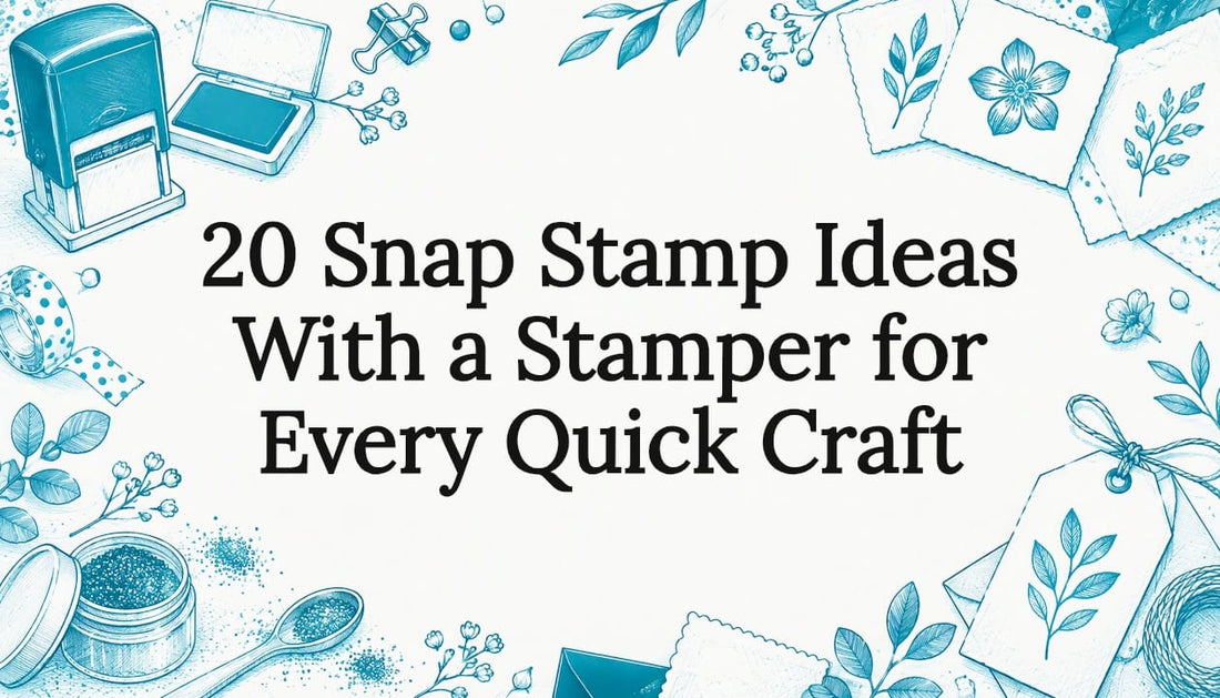 Sketchy stamping tools frame the article title