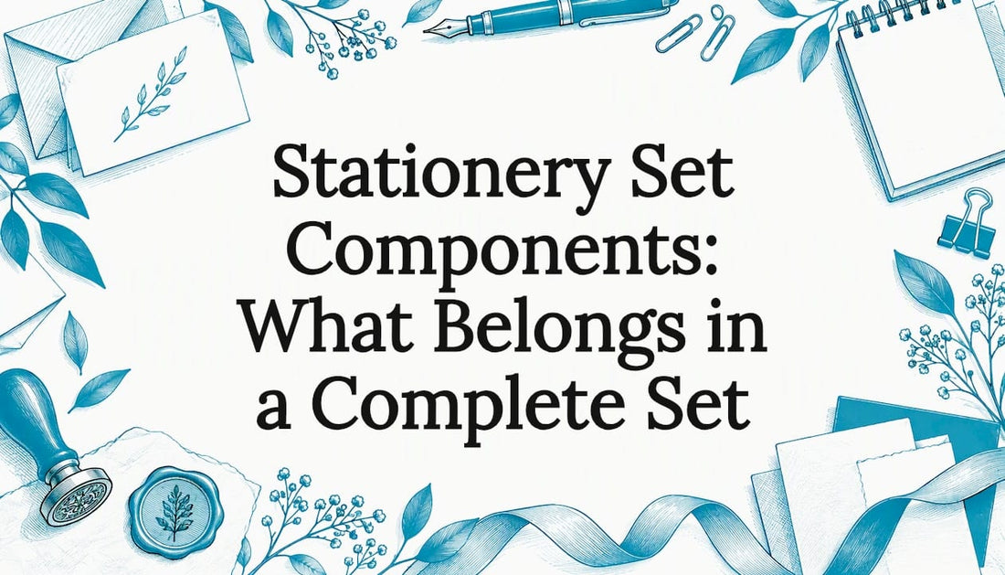 Hand-drawn stationery sketches frame the title