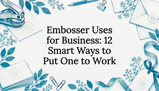 Sketches of stationery and an embosser