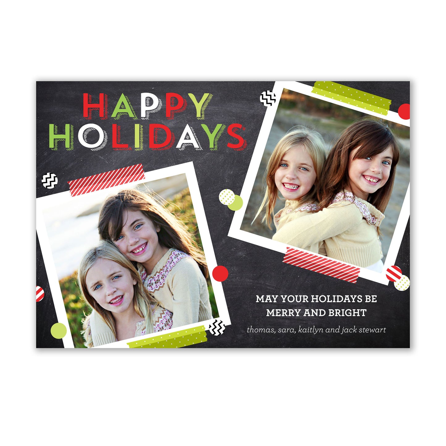 Noteworthy Fun Holiday Confetti Photo Card with white unlined envelopes.