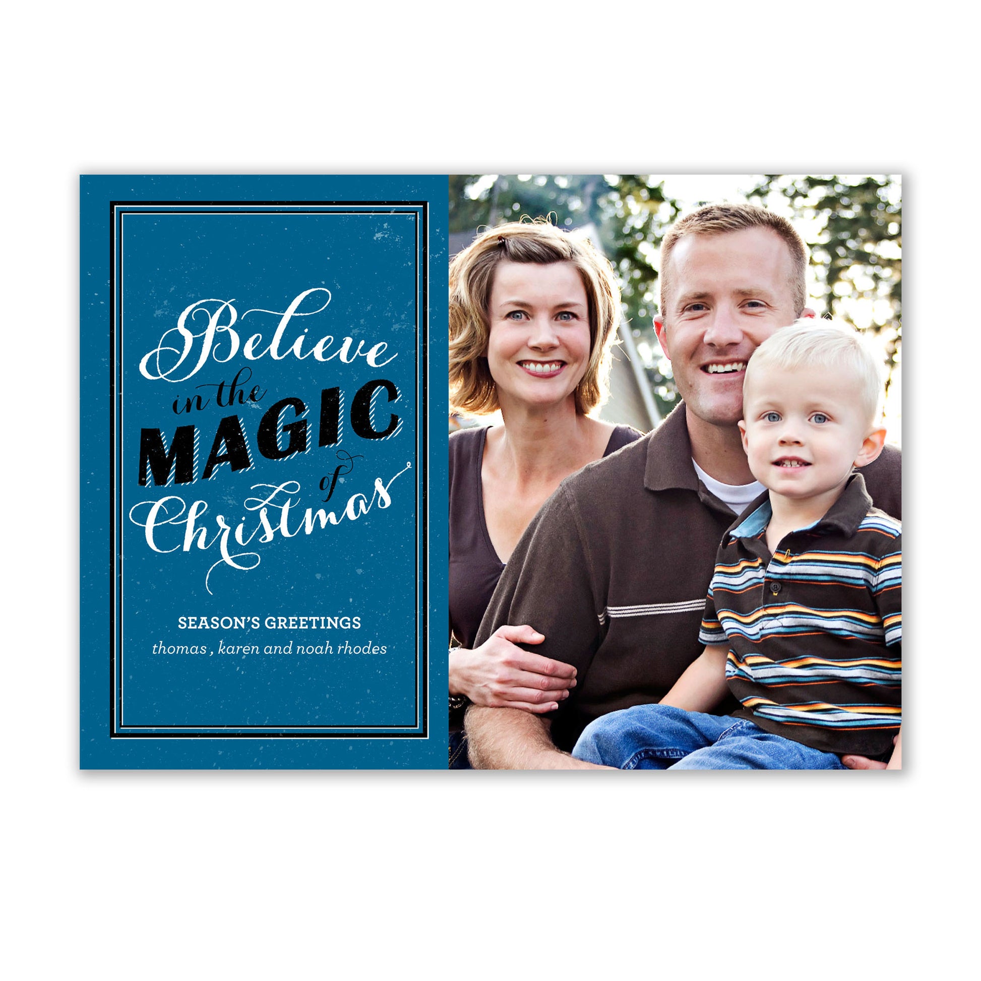 Discover the enchantment of a Noteworthy Believe in the Magic of Christmas Photo Card, spreading joy and capturing precious moments. Complete with white unlined envelopes, this magical Christmas card is sure to warm hearts and bring.