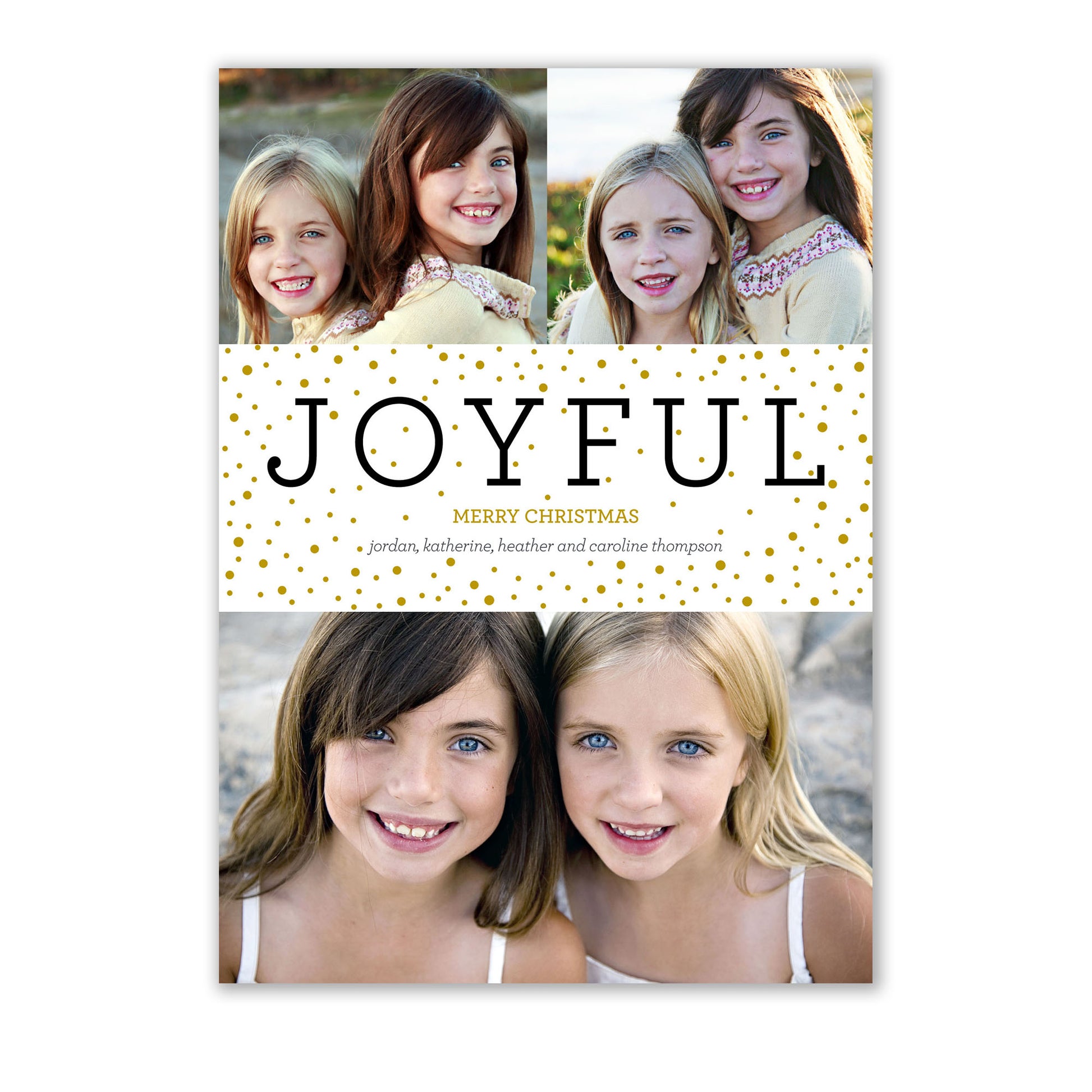 Noteworthy offers the Joyful Holiday Dots Photo Card with unlined envelopes.