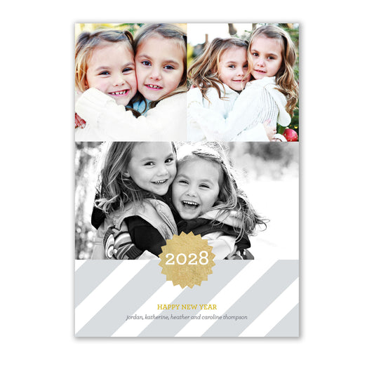 Gilded New Year Seal with Stripes Photo Card