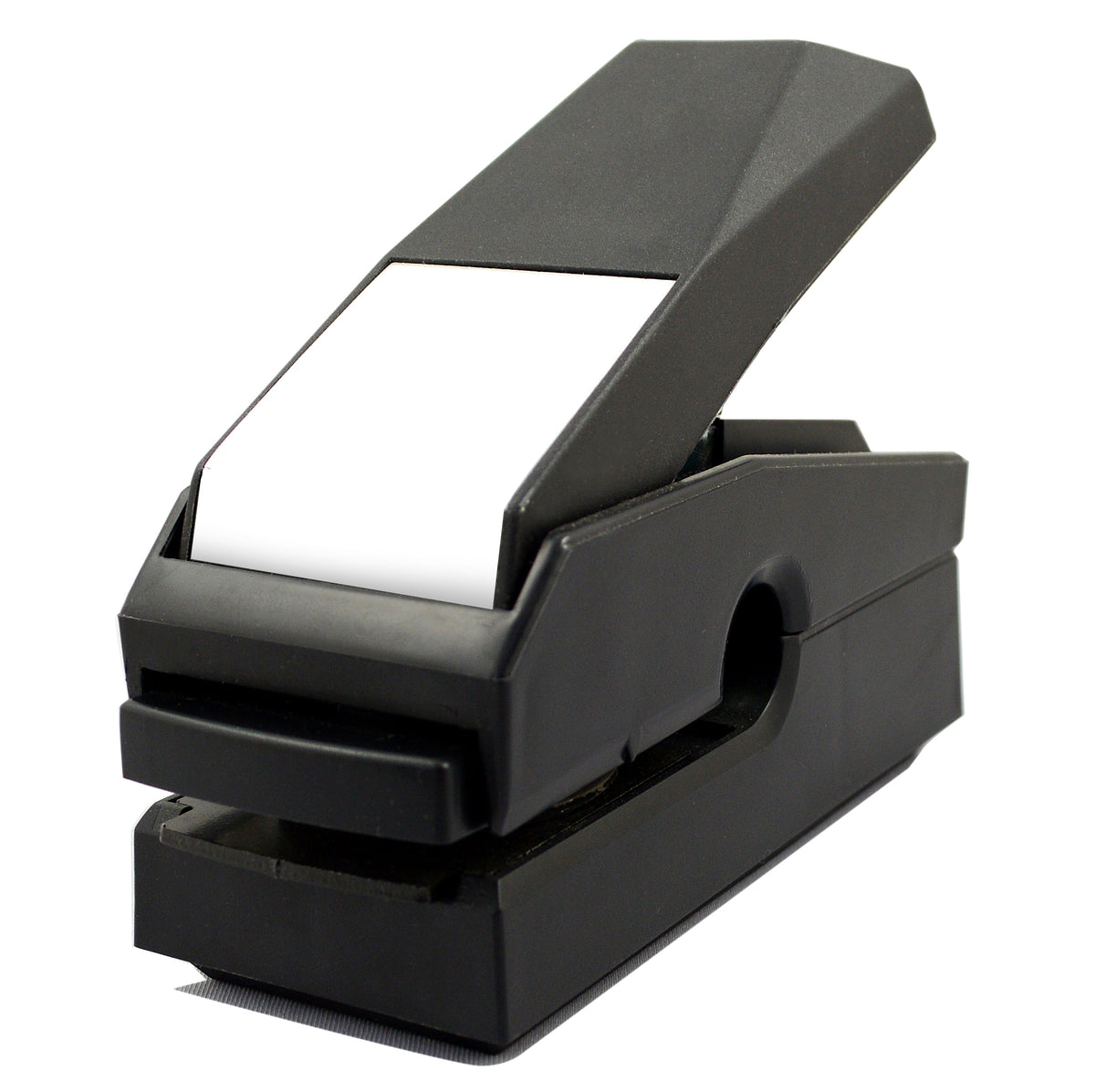 A black Noteworthy Embosser Unit (Mechanism Only) with an open lever.
