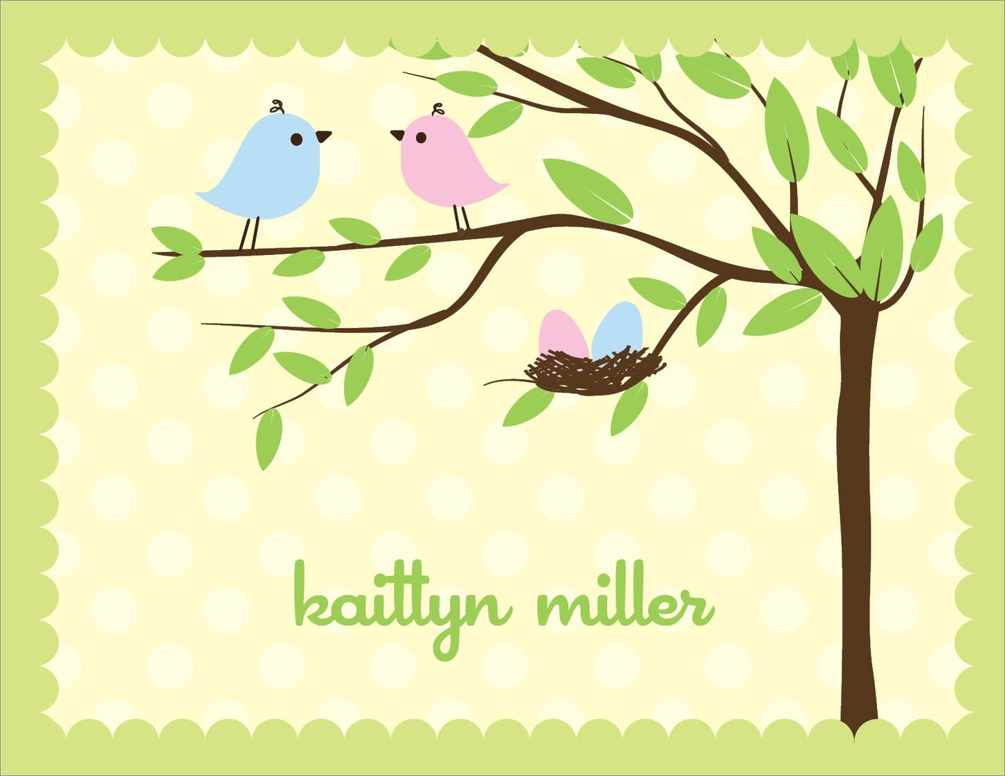 Bird Tree Egg Boy Girl Twins Note Cards