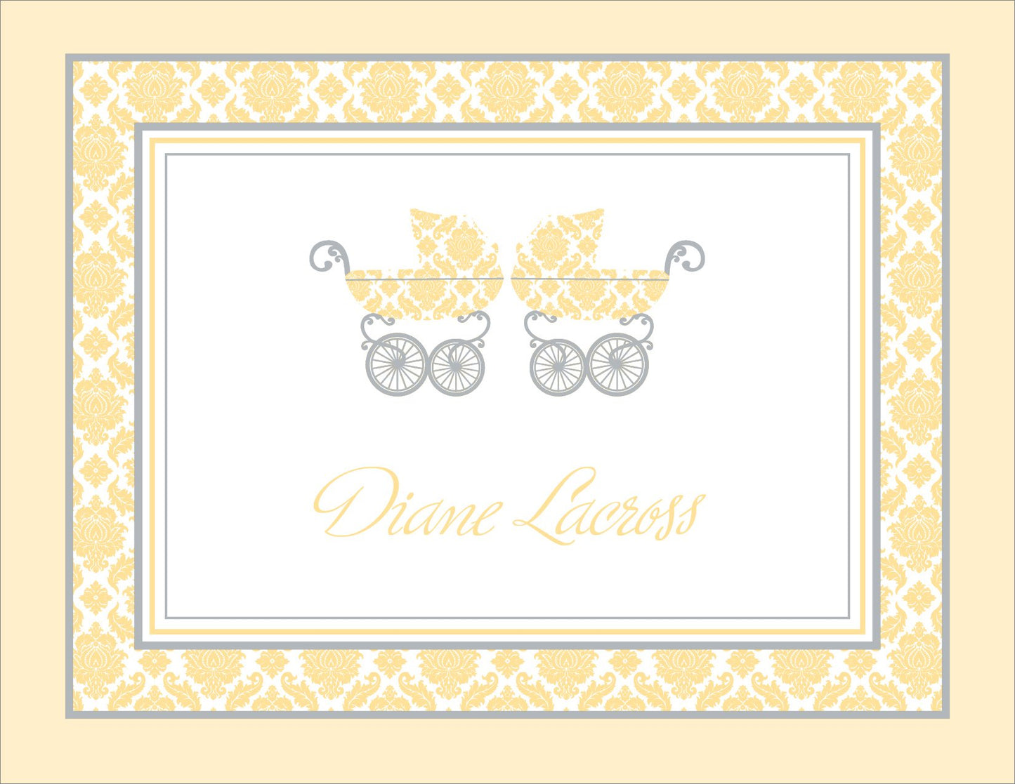 Damask Pram Buttercup Twins Note Cards