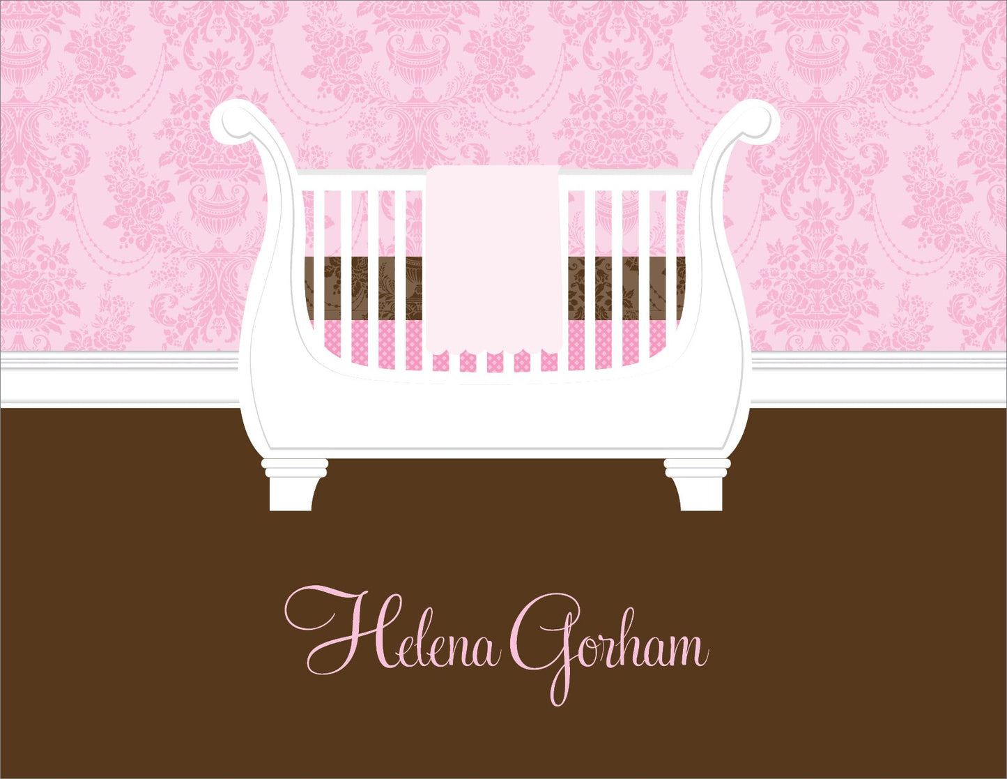 Sleigh Crib Pink & Chocolate Note Cards