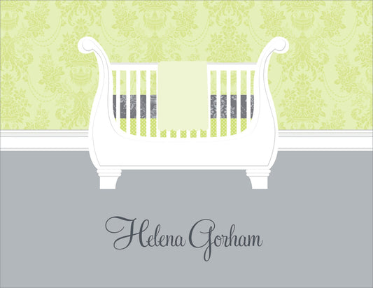 Sleigh Crib Lime & Silver Note Cards