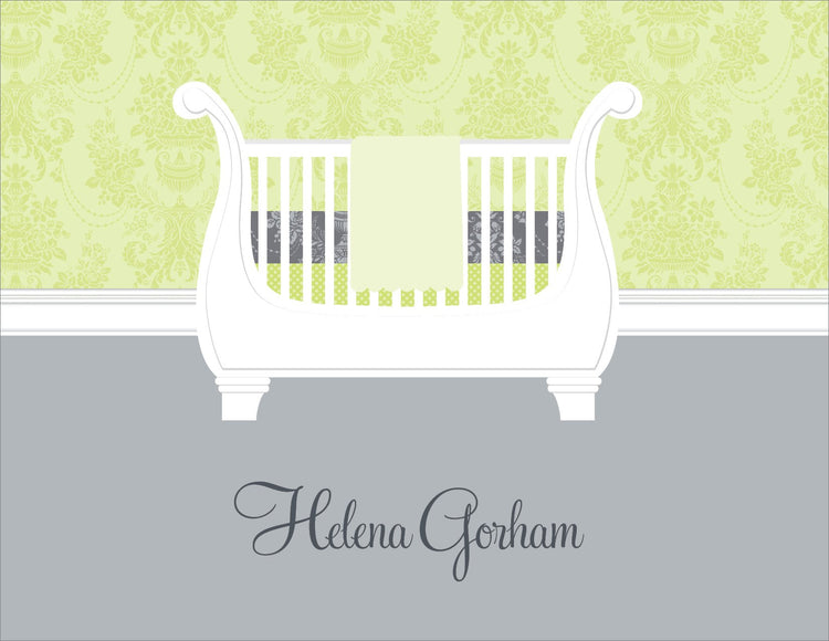 Sleigh Crib Lime & Silver Note Cards