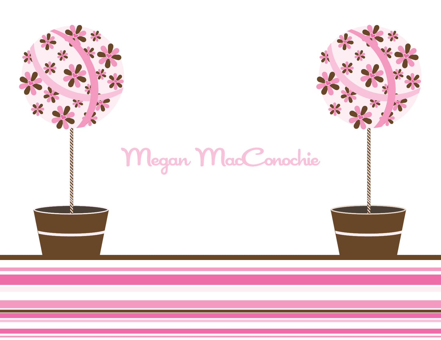 Floral Topiaries Pink & Chocolate Thank You Cards