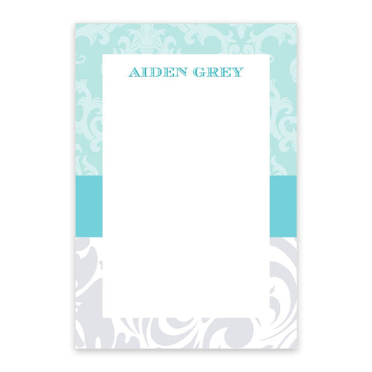Banded Blue Toile Personalized Notepad