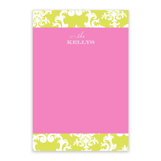 Pink with Green & White Motif Personalized Notepad